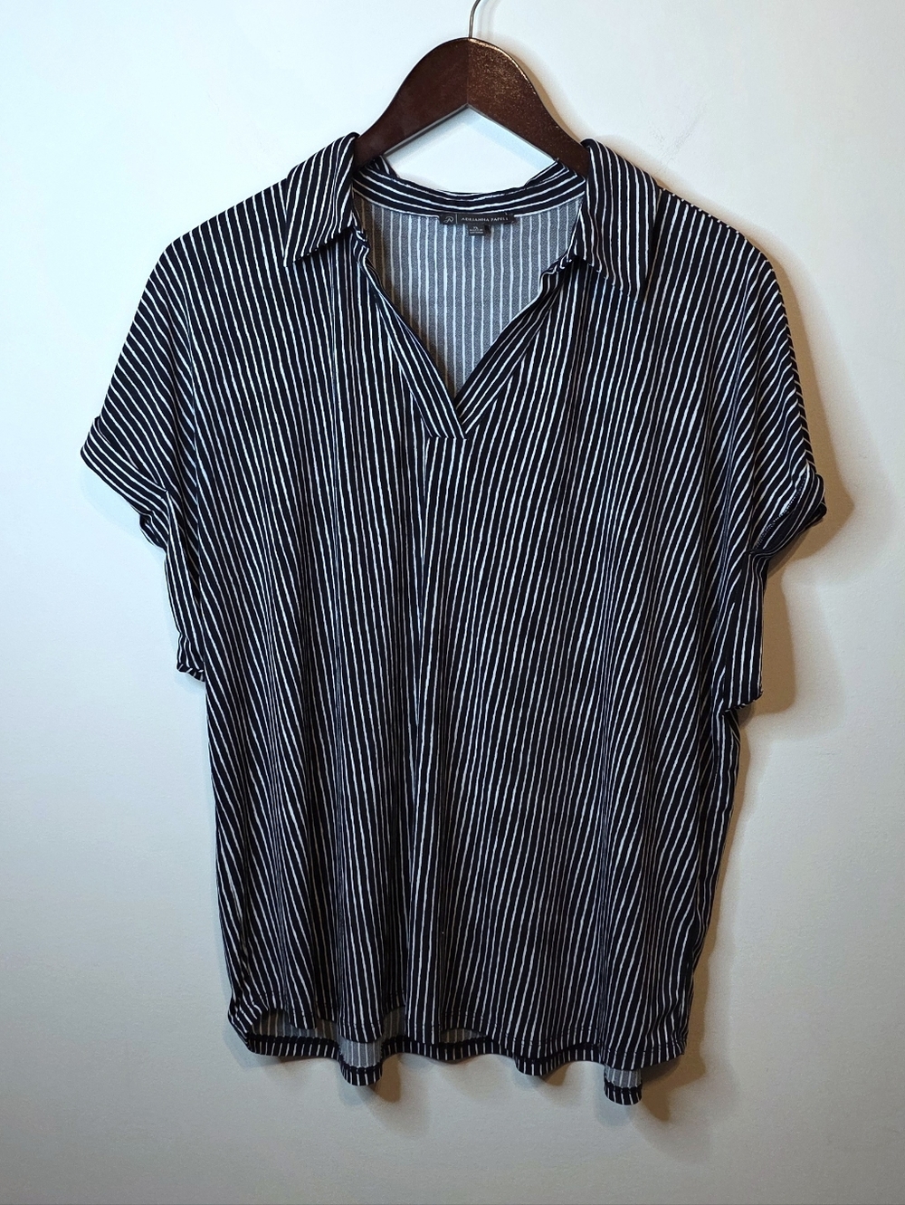 Adrianna Papell Striped Short Sleeve Top Relaxed Workwear Classic Size XL